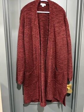 Ava & Viv Burgundy Open-Front Pocket Cardigan